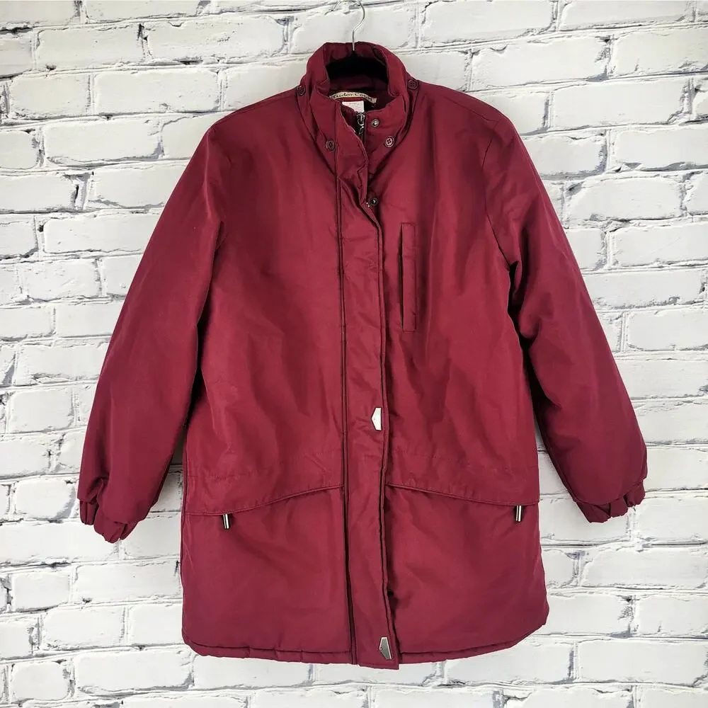 Tudor Court Puffer Jacket Womens M Red Warm full Zip Insulated winter outdoors - Picture 1 of 12